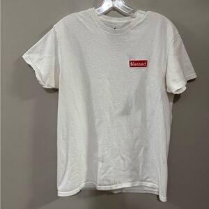 Men's Vibe White Short Sleeve Tee with Blessed Minimalist Design. Size Medium
